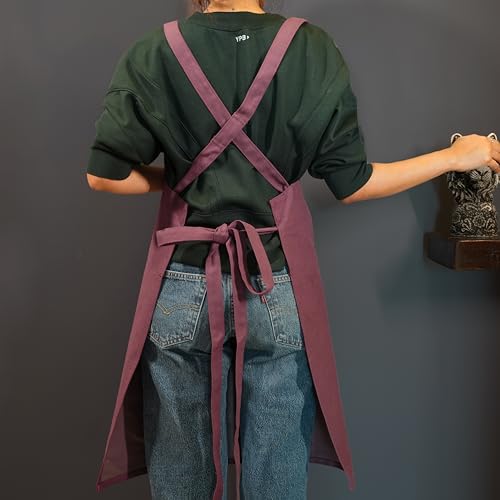 RUSTIQUE LINENS: 100% Cotton Cross-Back Apron with AquaVentism™: Fused Breathable membrane with Water‑Resistance – Kitchen Apron for Cooking, Baking, Cleaning–Wine - Image 3