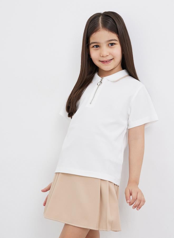 ستايلي طقم تي شيرت بولو ستايلي سادة وتنورة بليسيه - Image 2