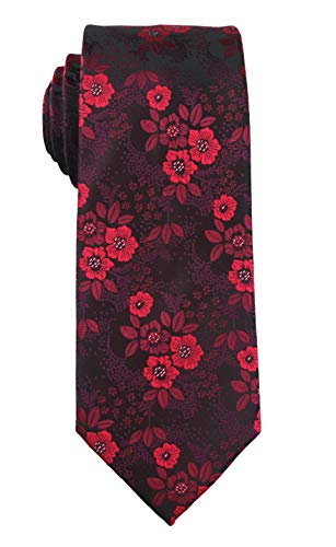 Elfeves Men's Burgundy Red Black Jacquard Woven Silk Clip on Tie Business Formal Necktie - Image 3