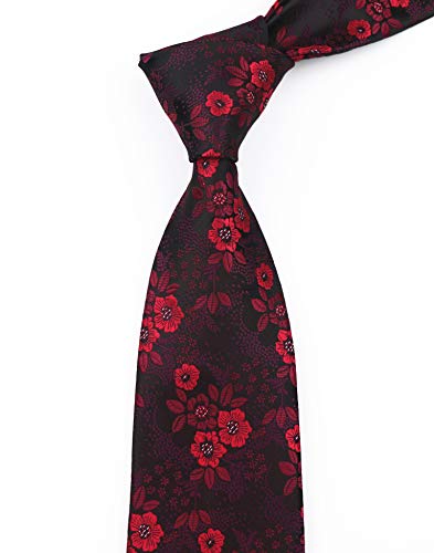 Elfeves Men's Burgundy Red Black Jacquard Woven Silk Clip on Tie Business Formal Necktie - Image 4