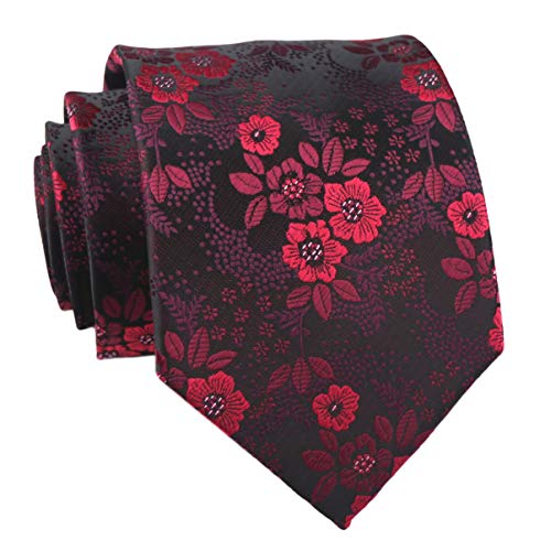 Elfeves Men's Burgundy Red Black Jacquard Woven Silk Clip on Tie Business Formal Necktie - Image 1