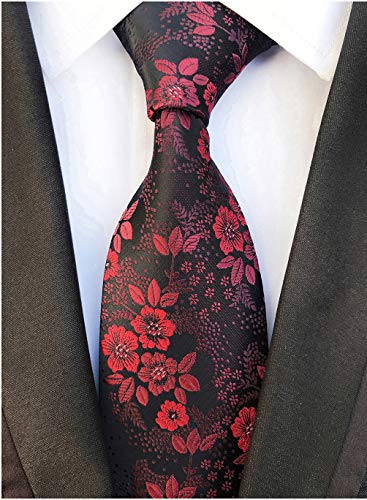 Elfeves Men's Burgundy Red Black Jacquard Woven Silk Clip on Tie Business Formal Necktie - Image 2