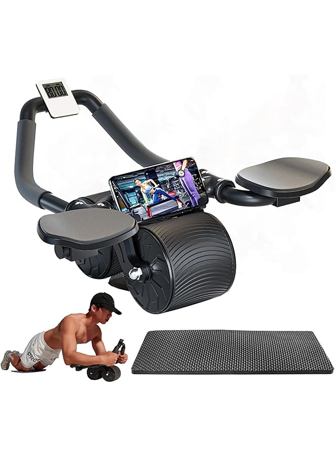 X spring Abdominal Wheel Ab Roller with Phone Holder Ab Wheel with Counter and Knee Pad Ab Automatic Rebound for Abdominal Workout Men and Women (Mat Color Random) - Image 1