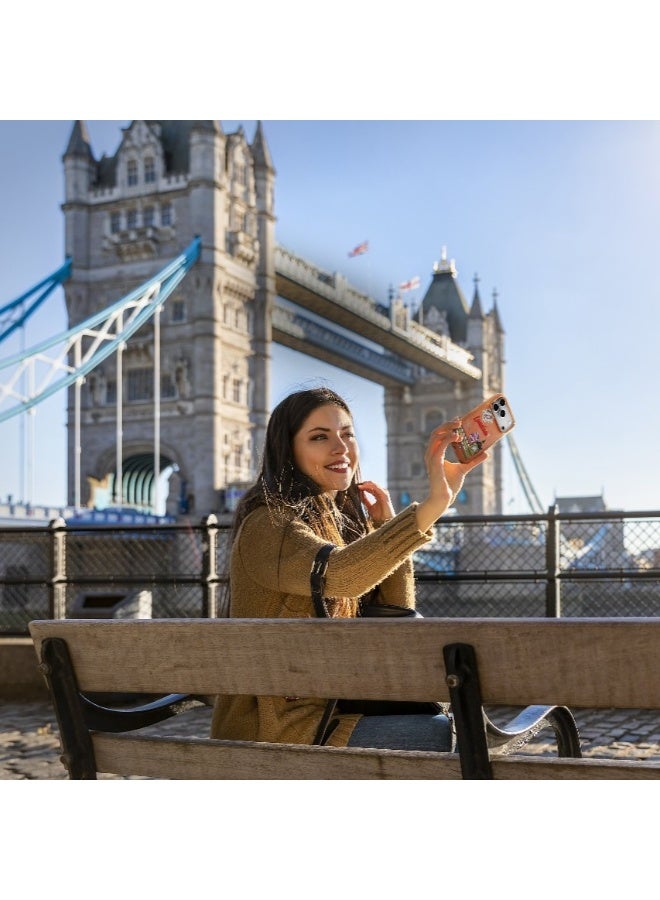 LEVELO Vallo PU leather Case iPhone 17 Pro With London Embroidery Design / Scratch & Wear Resistant / Raised Bezels for Camera & Screen / Shock-Resistant Bumper - Sunrise Orange - Image 2