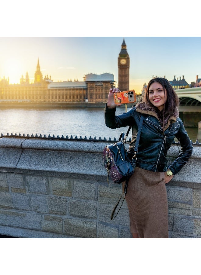 LEVELO Vallo PU leather Case iPhone 17 Pro With London Embroidery Design / Scratch & Wear Resistant / Raised Bezels for Camera & Screen / Shock-Resistant Bumper - Sunrise Orange - Image 3