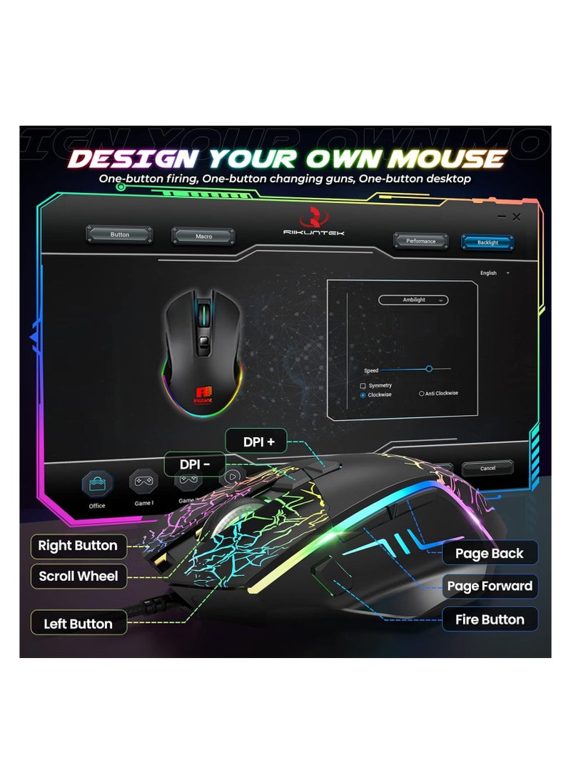 RIIKUNTEK - Wired Gaming Mouse, Gaming Mouse with 8 Programmable Buttons (Fire Button), 7200 DPI, RGB Backlit Multicolor, Ergonomic Optical Gaming Mouse for PC Laptop Black - Image 1