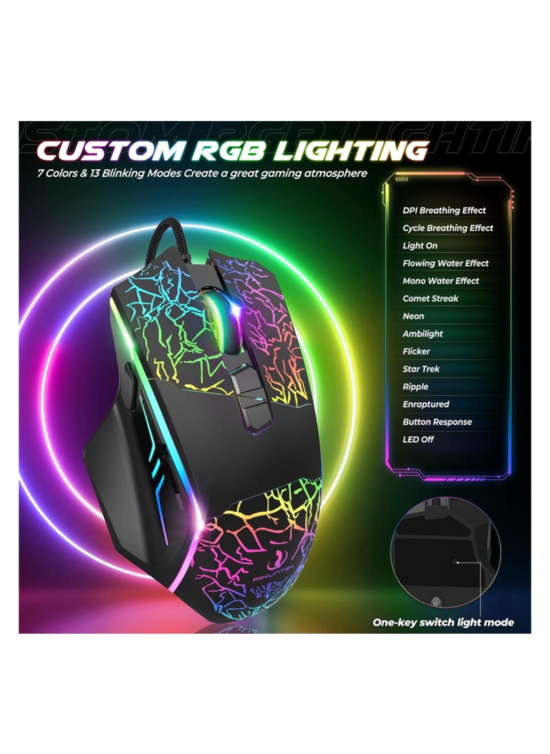 RIIKUNTEK - Wired Gaming Mouse, Gaming Mouse with 8 Programmable Buttons (Fire Button), 7200 DPI, RGB Backlit Multicolor, Ergonomic Optical Gaming Mouse for PC Laptop Black - Image 1