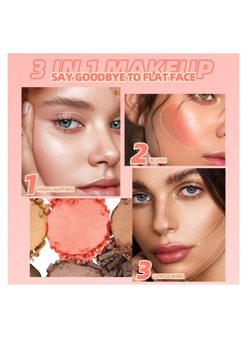 Excefore - 3 in 1 Contour Highlighter Blush Makeup Palette Kit, Matte Shimmer Highlighting Bronzing Blusher Eyeshadow Pallet - Image 1
