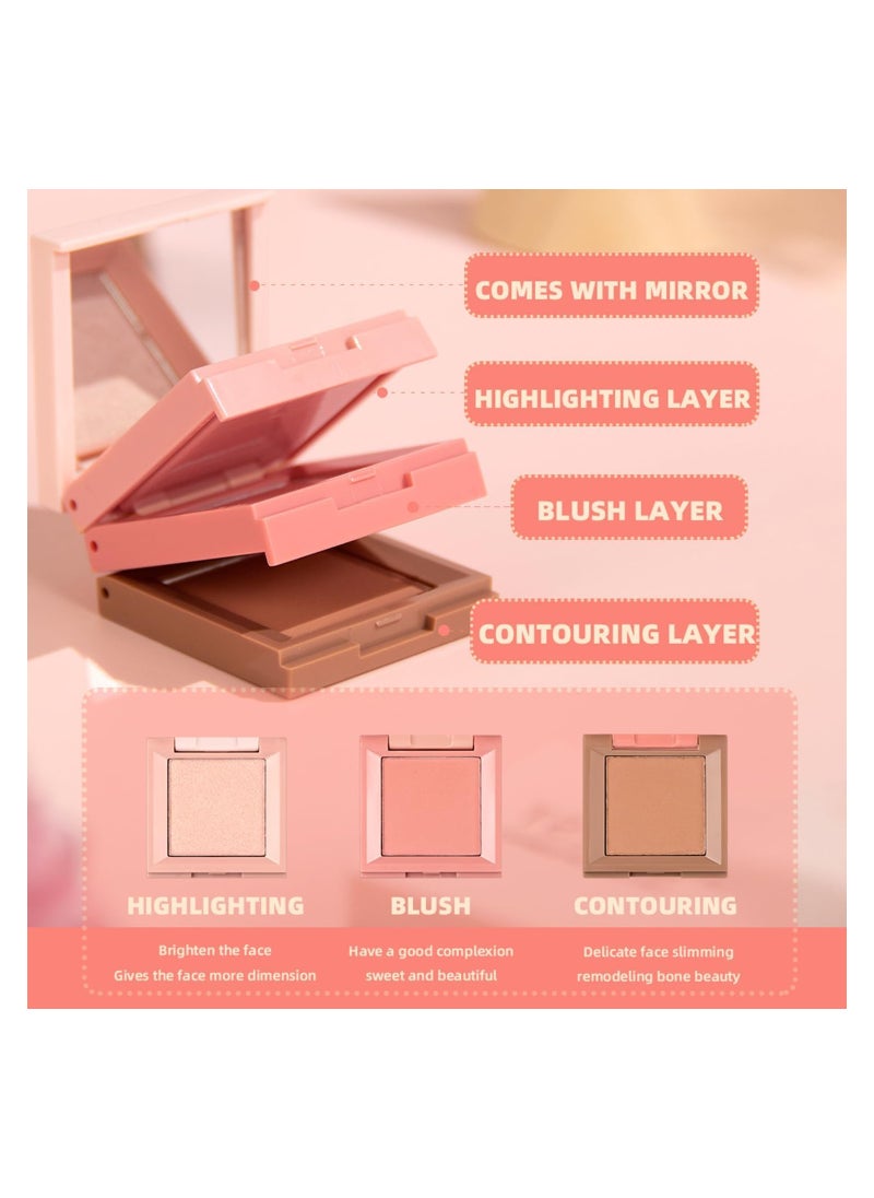 Excefore - 3 in 1 Contour Highlighter Blush Makeup Palette Kit, Matte Shimmer Highlighting Bronzing Blusher Eyeshadow Pallet - Image 1