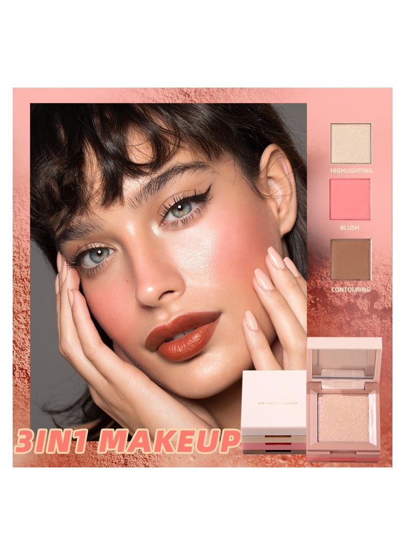 Excefore - 3 in 1 Contour Highlighter Blush Makeup Palette Kit, Matte Shimmer Highlighting Bronzing Blusher Eyeshadow Pallet - Image 1