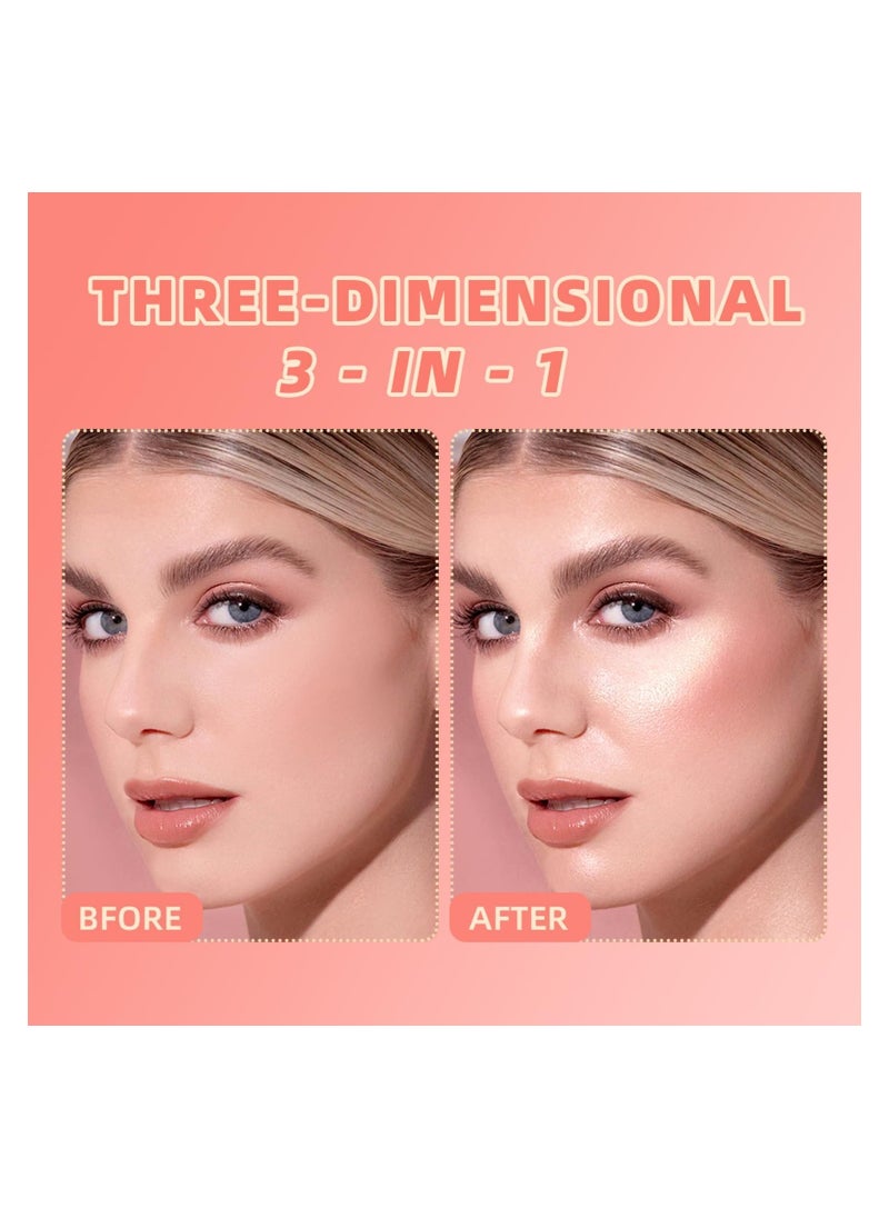 Excefore - 3 in 1 Contour Highlighter Blush Makeup Palette Kit, Matte Shimmer Highlighting Bronzing Blusher Eyeshadow Pallet - Image 1