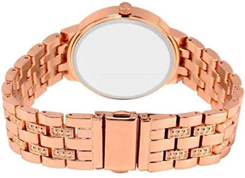 ZUPERIA Diamond Studded Stylish Analogue Stainless Steel Watch with Rose Gold Dial and Band Dot Bracelet for Girls & Women - Image 3