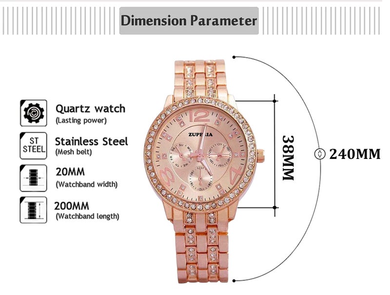 ZUPERIA Diamond Studded Stylish Analogue Stainless Steel Watch with Rose Gold Dial and Band Dot Bracelet for Girls & Women - Image 4