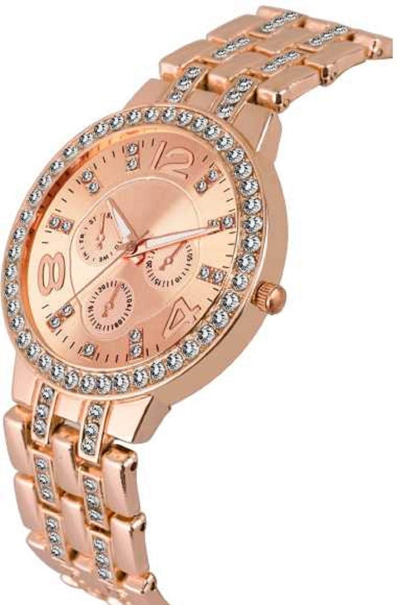 ZUPERIA Diamond Studded Stylish Analogue Stainless Steel Watch with Rose Gold Dial and Band Dot Bracelet for Girls & Women - Image 2
