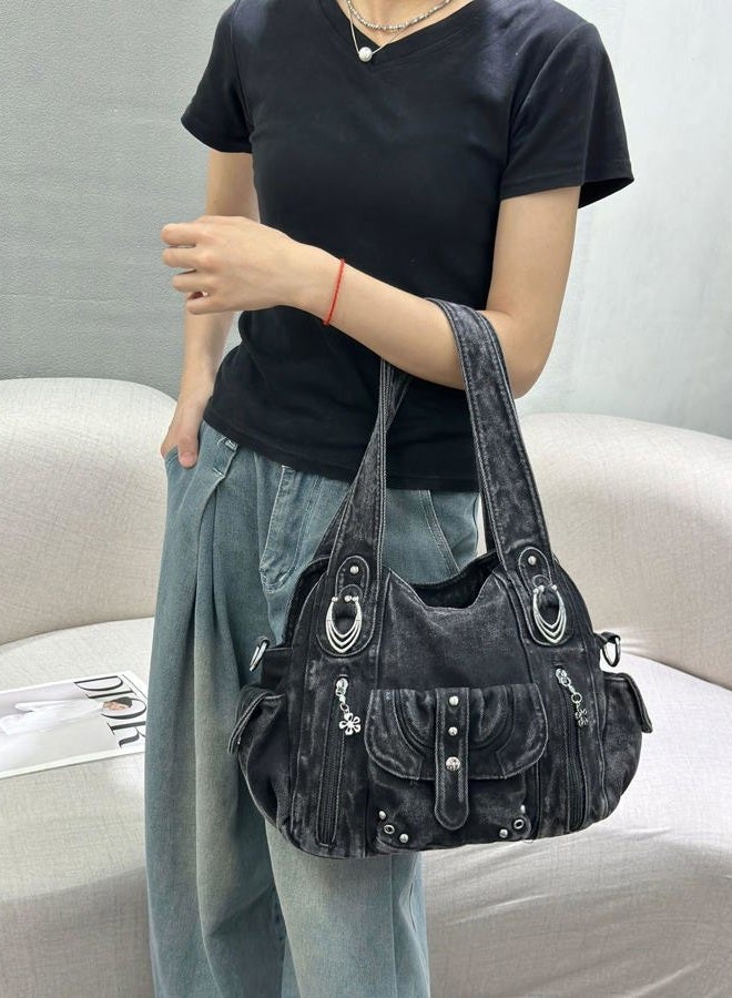 iPinee Designer Denim Handbags for Women Hobo Tote Bag Crossbody Denim Purses Blue Jean Shoulder Bag, Ip-a10 - Image 2