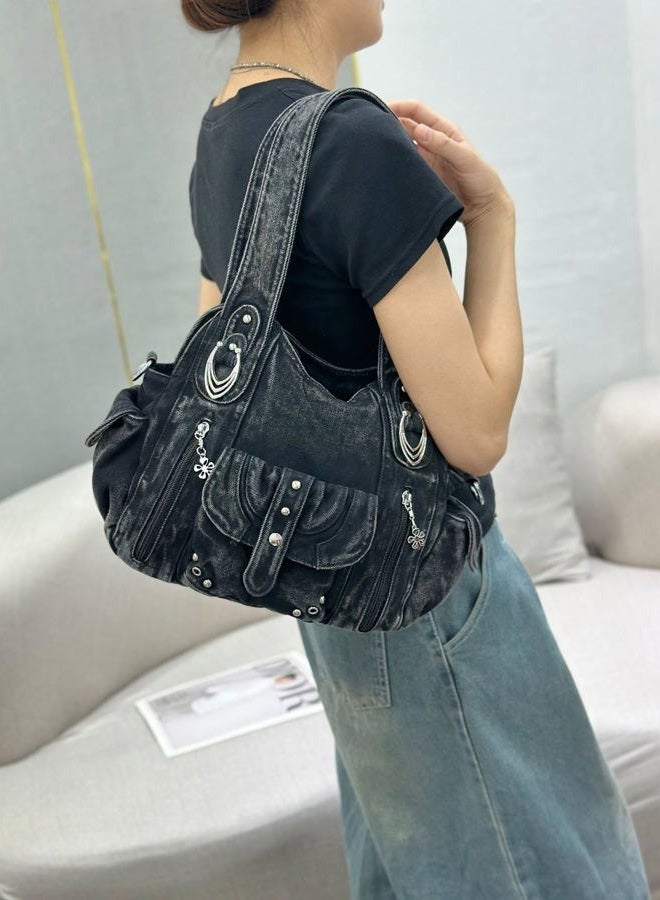 iPinee Designer Denim Handbags for Women Hobo Tote Bag Crossbody Denim Purses Blue Jean Shoulder Bag, Ip-a10 - Image 3