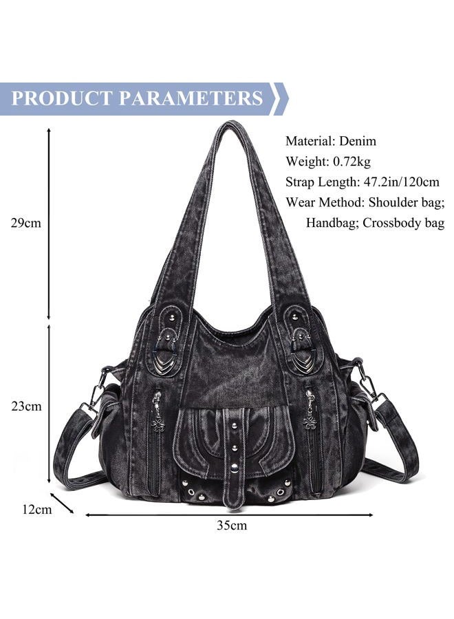 iPinee Designer Denim Handbags for Women Hobo Tote Bag Crossbody Denim Purses Blue Jean Shoulder Bag, Ip-a10 - Image 4