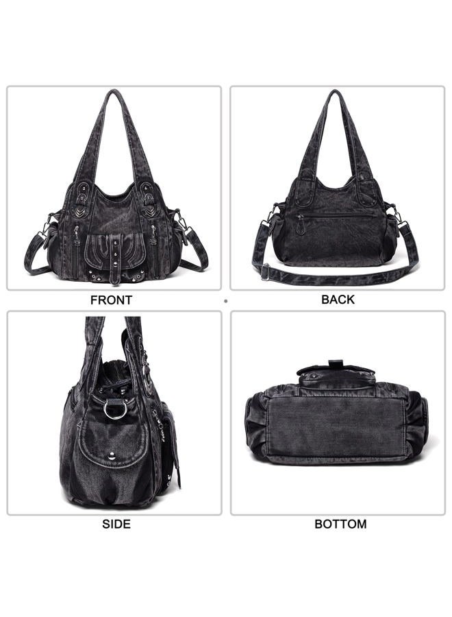 iPinee Designer Denim Handbags for Women Hobo Tote Bag Crossbody Denim Purses Blue Jean Shoulder Bag, Ip-a10 - Image 5