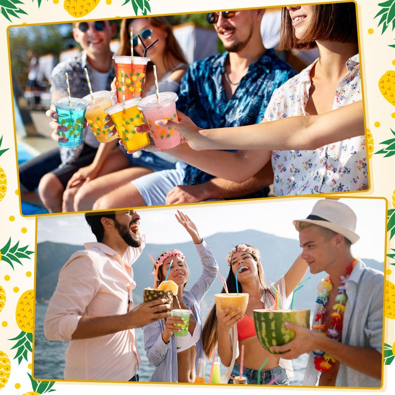 Funnymoom 50 Sets Pineapple Disposable Plastic Cups Bulk with Lids Straws 16 oz Pineapple Clear Plastic Cups Yellow fruit Themed Party Favors for baby shower Birthday Summer Tropical Fruit Party - Image 4