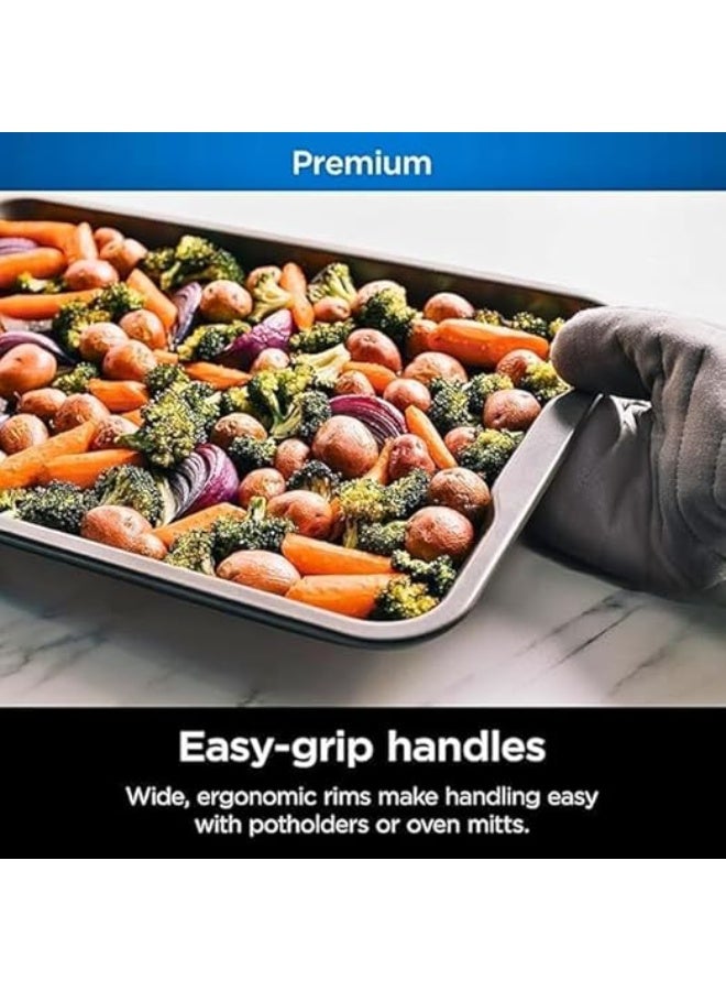 نيفر أيدج صينية خبز متينة غير لاصقة عالية الجودة مقاومة للحرارة حتى 260 درجة مئوية، آمنة للاستخدام في غسالة الأطباق، صينية فرن غير لاصقة باللون الأسود، صينية خبز متينة عالية الأداء، أدوات خبز متينة - Image 4