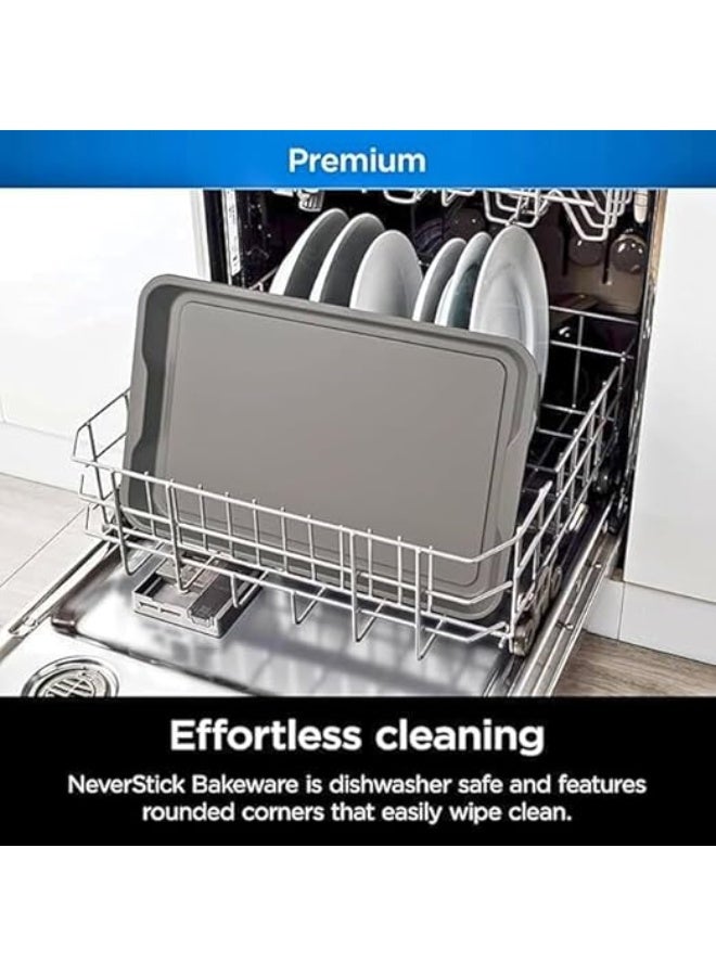 نيفر أيدج صينية خبز متينة غير لاصقة عالية الجودة مقاومة للحرارة حتى 260 درجة مئوية، آمنة للاستخدام في غسالة الأطباق، صينية فرن غير لاصقة باللون الأسود، صينية خبز متينة عالية الأداء، أدوات خبز متينة - Image 3