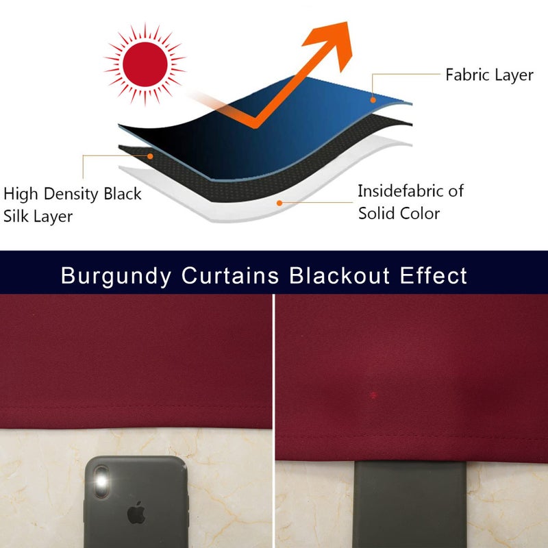 Pickluc Grommet Blackout Curtains 72 Inches Long 2 Panels, Light Blocking Window Drapes for Living Room, Thermal Insulated, Noise Reduction, Burgundy Red, 52" Wide x 72" Length - Image 5