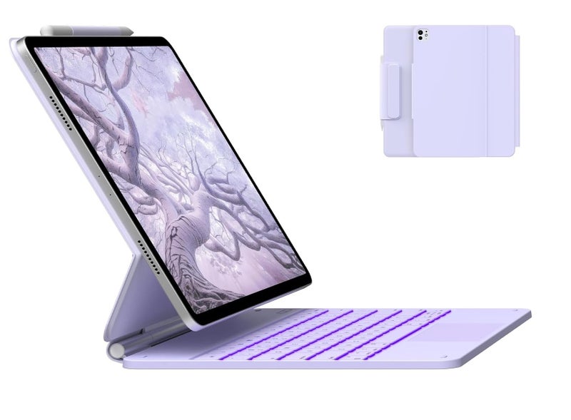 typecase Edge for iPad Air 13 (M4/M3/M2, 2026/2025/2024) & Pro 12.9 (6th/5th/4th/3rd) with 11-Color Backlit, Precision Trackpad, Magic Floating Keyboard (NOT FIT to Pro 13 (M5/M4) - Light Purple'26 - Image 1