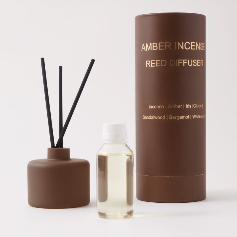 Homez 100 ml glass diffuser with reeds and amber scent oil - Image 1