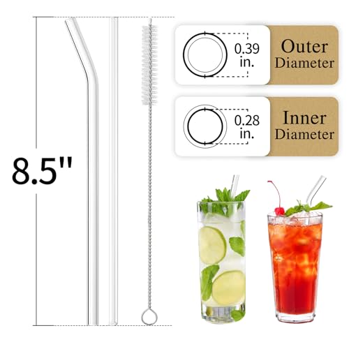 Piteno® 16-Pack Reusable Glass Straws Set, Clear Glass Drinking Straws, 8.5''x10MM, Set of 6 Straight and 6 Bent with 4 Cleaning Brushes, Perfect for Smoothies, Milkshakes, Juice, Tea - Image 2