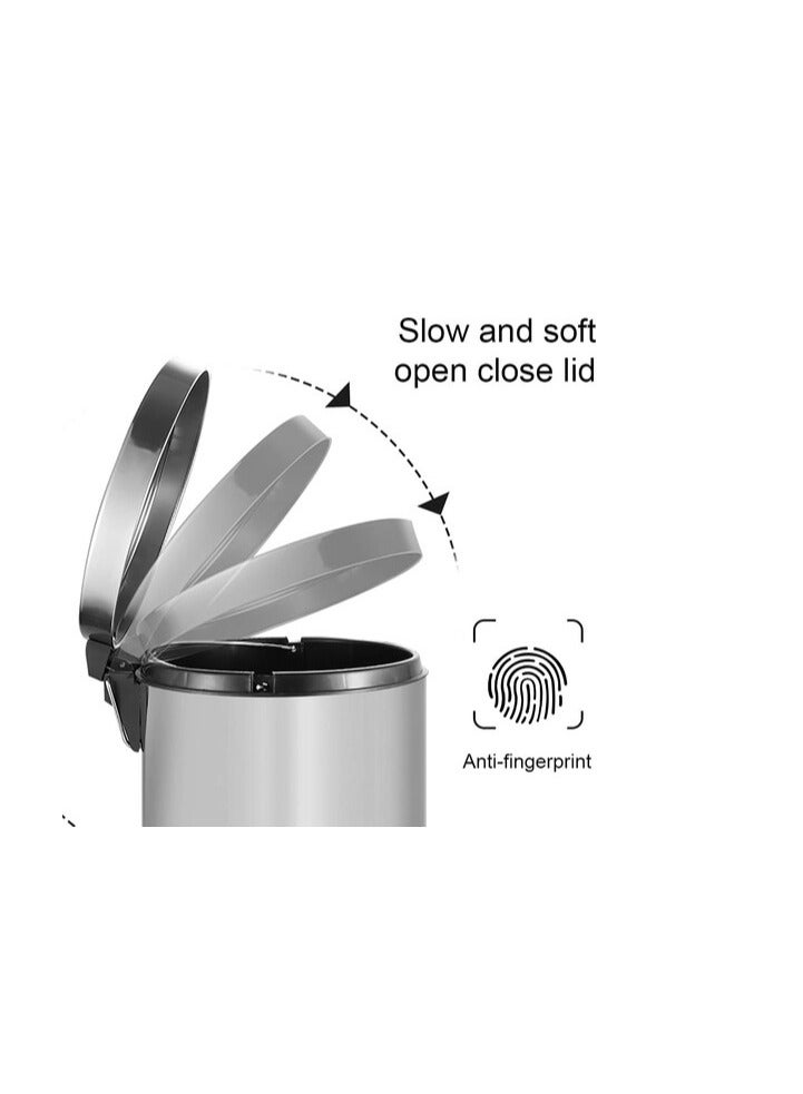 وينسور سلة مهملات بدواسة من الفولاذ المقاوم للصدأ Winsor مع دلو داخلي قابل للإزالة، سلة مهملات مستديرة الشكل للحمام والمنزل والمطبخ والحمامات والغرفة والمكتب (5.0 لتر) - Image 4