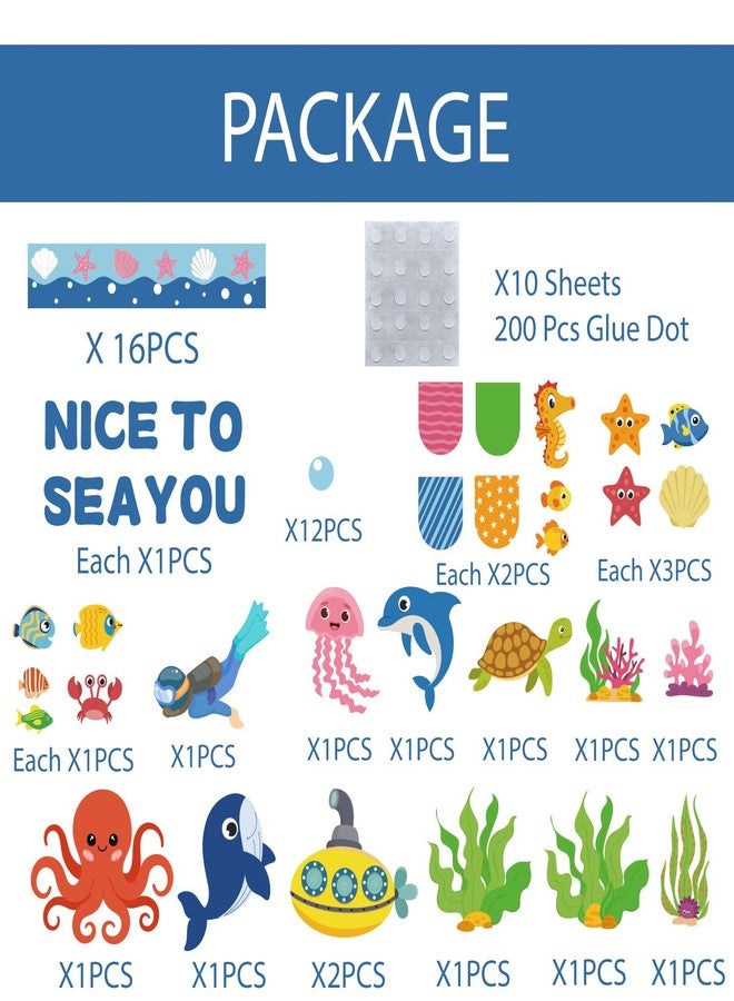 Joffetii 86Pcs Ocean Bulletin Board Classroom Decorations Set, Summer Beach Sea Animal Cutouts Under The Sea Borders Back to School Classroom Chalkboard Window Wall Door Decor for Home Office School - Image 3