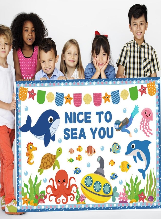 Joffetii 86Pcs Ocean Bulletin Board Classroom Decorations Set, Summer Beach Sea Animal Cutouts Under The Sea Borders Back to School Classroom Chalkboard Window Wall Door Decor for Home Office School - Image 4