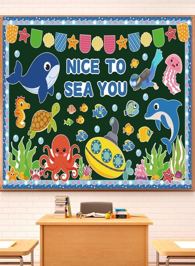 Joffetii 86Pcs Ocean Bulletin Board Classroom Decorations Set, Summer Beach Sea Animal Cutouts Under The Sea Borders Back to School Classroom Chalkboard Window Wall Door Decor for Home Office School - Image 1