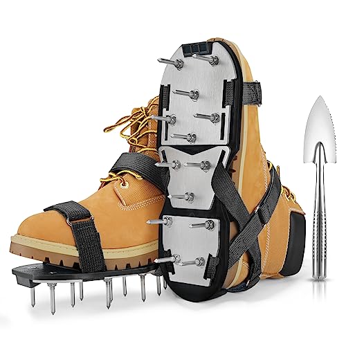 Mofeez Lawn Aerator Shoes for Grass - Pre-Assembled Grass Aerator Shoes for Lawn - Soil Yard Aerator Tool for Aerating Patio Garden, Black - Image 1
