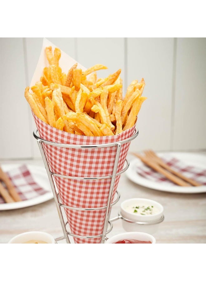 Restaurantware حامل بطاطس مقلية بحجم 4.3 × 8 بوصة، 1 حامل بطاطس - مع 3 حوامل صلصة، قابل للغسل في غسالة الصحون، حامل مخروط من الفولاذ المقاوم للصدأ الفضي، للوجبات الخفيفة، المقبلات، أو الحلويات - Image 3