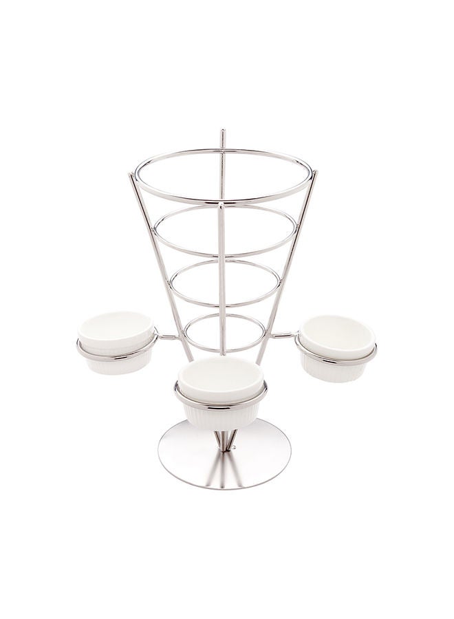 Restaurantware حامل بطاطس مقلية بحجم 4.3 × 8 بوصة، 1 حامل بطاطس - مع 3 حوامل صلصة، قابل للغسل في غسالة الصحون، حامل مخروط من الفولاذ المقاوم للصدأ الفضي، للوجبات الخفيفة، المقبلات، أو الحلويات - Image 4