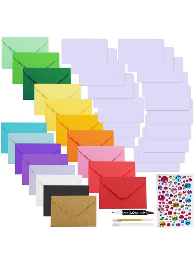 Winlyn 144 مجموعة 18 لون 56 ظرف صغير ظرف عملات ظرف جيب 3 × 4 1/2 مع بطاقات عمل بيضاء مسطحة صغيرة بطاقات هدايا ملاحظات سريعة لشكر ملاحظة صندوق الغداء لحفلة استحمام تحية - Image 1