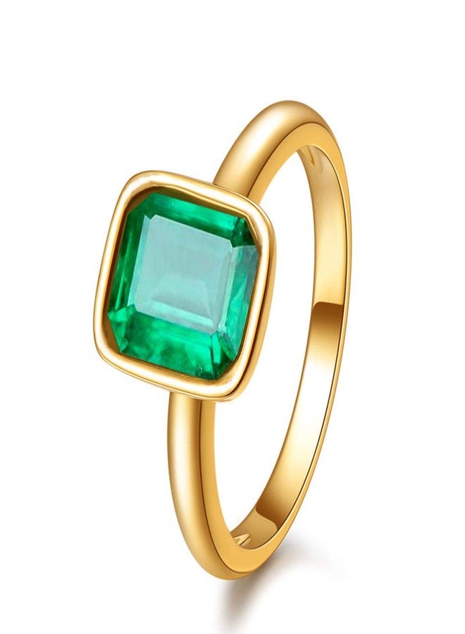 RIZILIA CELEBOX Solitaire Engagement Ring with Emerald Cut Gemstones CZ [6 Colors available] in Yellow Gold Plated, Celebrity inspired by Angelina Jolie, 8, Brass, 18K Yellow Gold Plated - Image 1