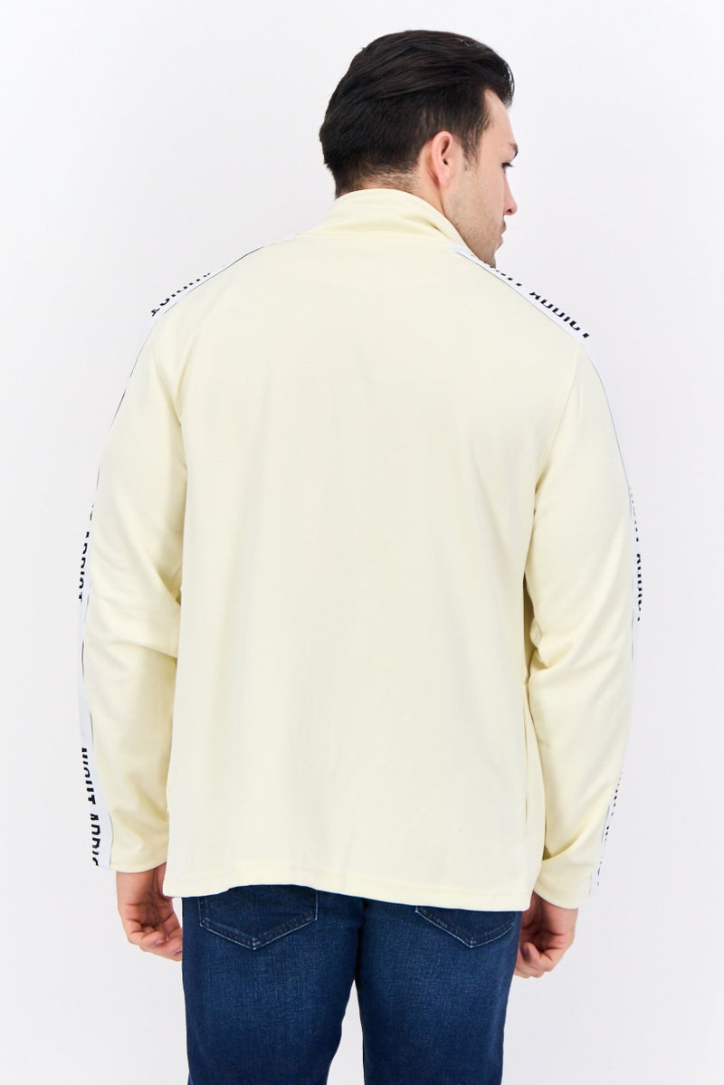 Night Addict سويت شيرت للرجال بأكمام طويلة وياقة عالية، شعار العلامة التجارية، كريمي - Image 3