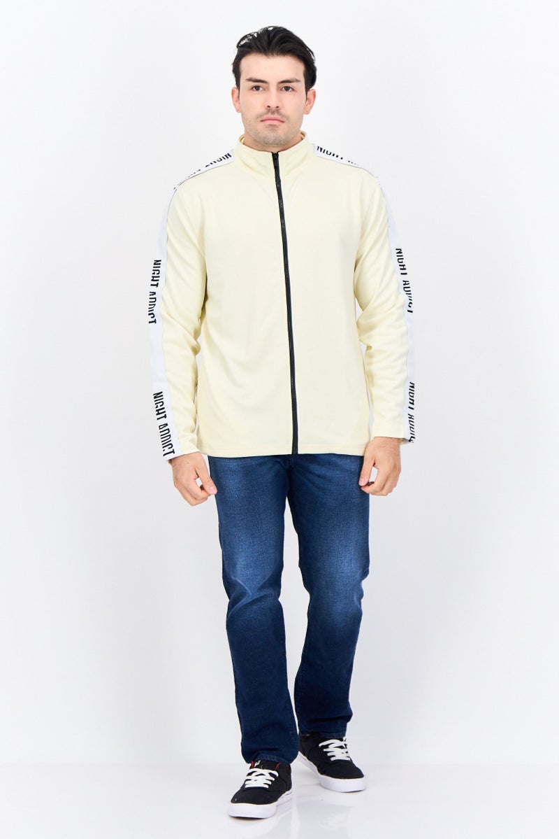 Night Addict Men High Neck Long Sleeves Brand Logo Sweatshirt, Cream - Image 4