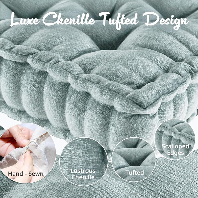 إنتيليجانت ديزاين وسادة طراز Azza Poly Chenille مربعة الشكل للأرضية، مقاسات 20" × 20" × 5"، بلون أكوا - Image 3