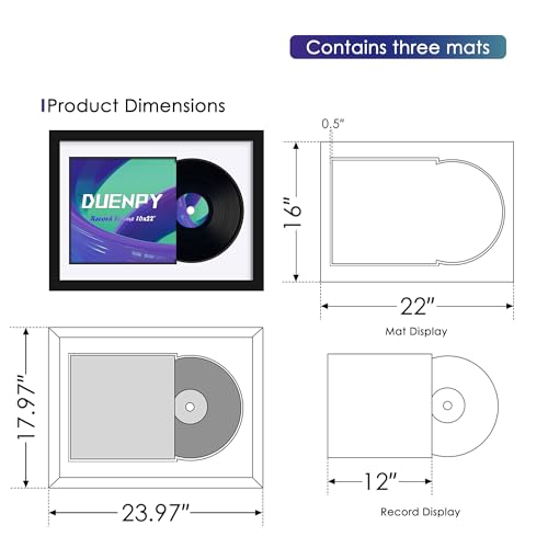 DUENPY Vinyl Record Display Frame 16x22 Inches Display Record Album and 12.5x12.5 Album Cover Art（Black Bottom Mat） Wall Mount - Image 2