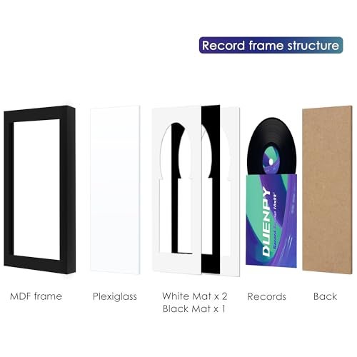 DUENPY Vinyl Record Display Frame 16x22 Inches Display Record Album and 12.5x12.5 Album Cover Art（Black Bottom Mat） Wall Mount - Image 3