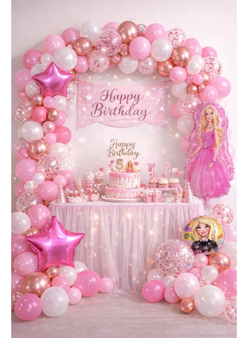 JOLLITY LLC Princess Theme Birthday Balloon Decoration Set – 70 Pieces | Pink & Rose Gold Party Balloons with Foil Character Balloon for Girls Birthday Party - Image 1