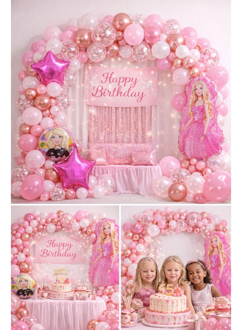JOLLITY LLC Princess Theme Birthday Balloon Decoration Set – 70 Pieces | Pink & Rose Gold Party Balloons with Foil Character Balloon for Girls Birthday Party - Image 3