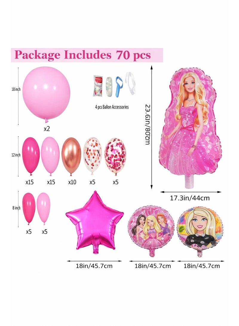 JOLLITY LLC Princess Theme Birthday Balloon Decoration Set – 70 Pieces | Pink & Rose Gold Party Balloons with Foil Character Balloon for Girls Birthday Party - Image 2