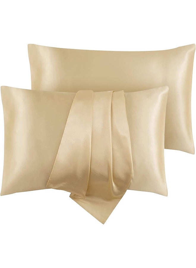 Tersely Satin Pillowcase,2 Pack 20"x 30" Silk Satin Pillowcases for Hair and Skin Queen Size Pillow Case with Envelope Closure (50x75cm, Taupe)  - Image 1