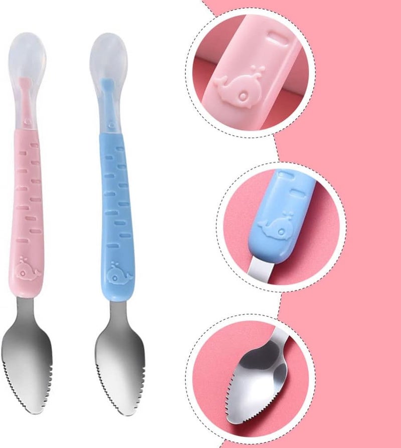 comfrt Grapefruit Spoons Baby Silicone Spoon: Ice Cream Spoons 2pcs Serrated Citrus Spoon Double Head Dessert Spoons Tea Coffee Sugar Spoon - Image 3
