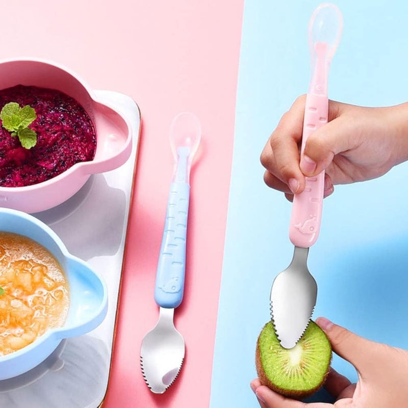 comfrt Grapefruit Spoons Baby Silicone Spoon: Ice Cream Spoons 2pcs Serrated Citrus Spoon Double Head Dessert Spoons Tea Coffee Sugar Spoon - Image 4