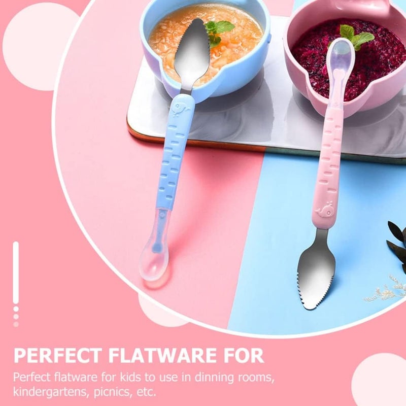 comfrt Grapefruit Spoons Baby Silicone Spoon: Ice Cream Spoons 2pcs Serrated Citrus Spoon Double Head Dessert Spoons Tea Coffee Sugar Spoon - Image 1